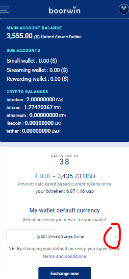 boorwin change wallet currency