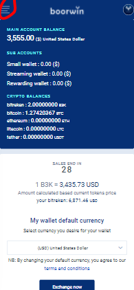 Boorwin wallet menu